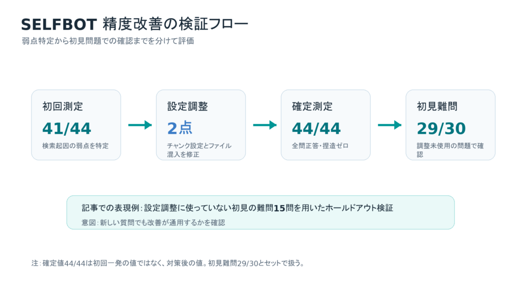 SELFBOT精度改善の検証フロー図